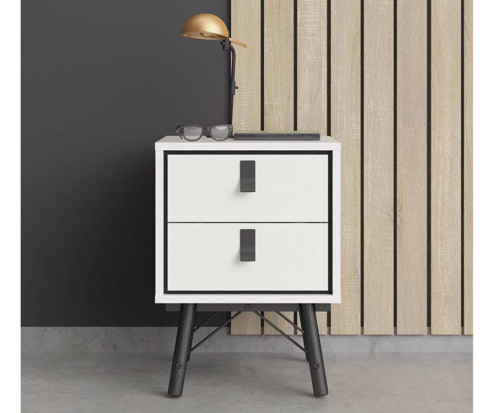 FTG Ry Matt White 2 drawer Bedside Cabinet