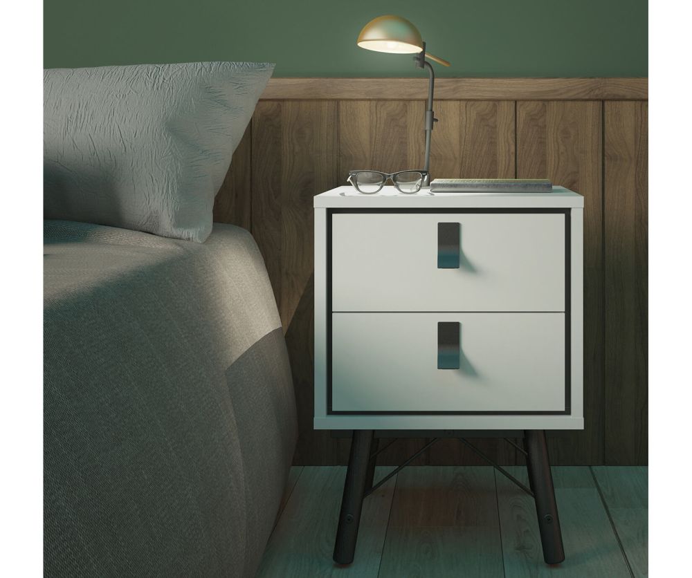 FTG Ry Matt White 2 drawer Bedside Cabinet