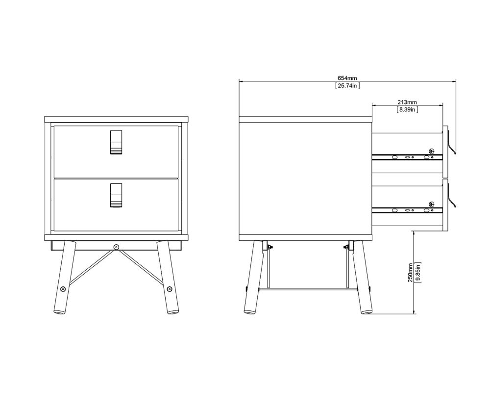 FTG Ry Matt White 2 drawer Bedside Cabinet