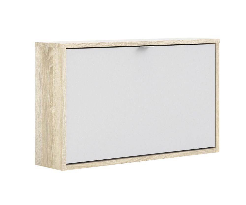 FTG Shoes White and Oak Shoe Cabinet W. 1 Tilting Door and 1 Layer