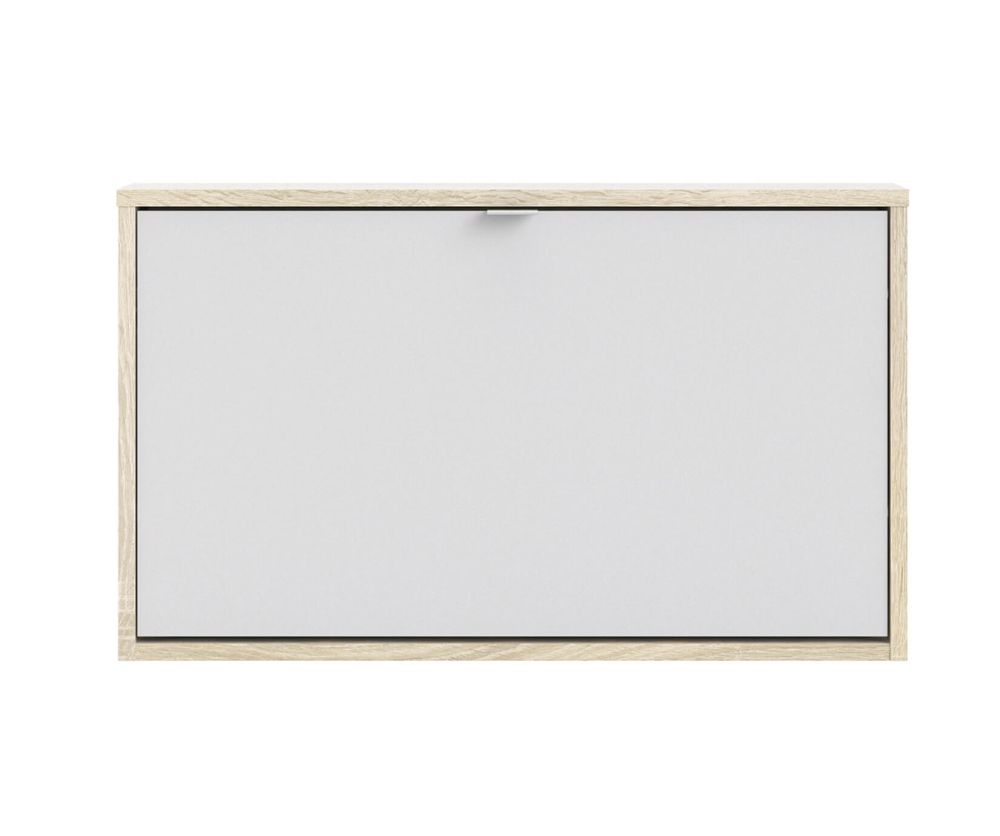 FTG Shoes White and Oak Shoe Cabinet W. 1 Tilting Door and 1 Layer