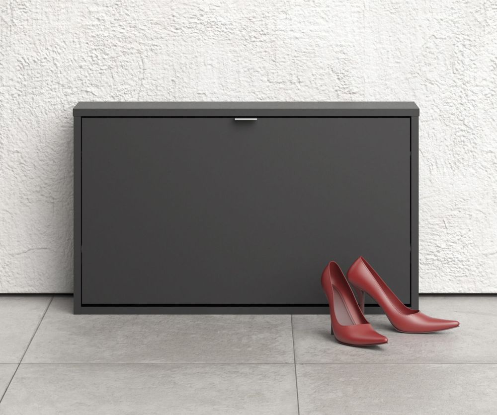 FTG Shoes Matt Black Shoe Cabinet W. 1 Tilting Door and 1 Layer