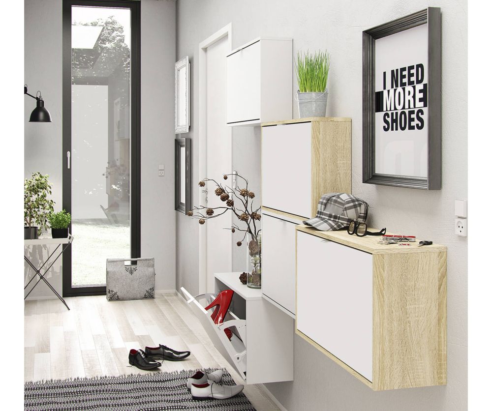 FTG Shoes White Shoe Cabinet W. 2 Tilting Door and 1 Layer