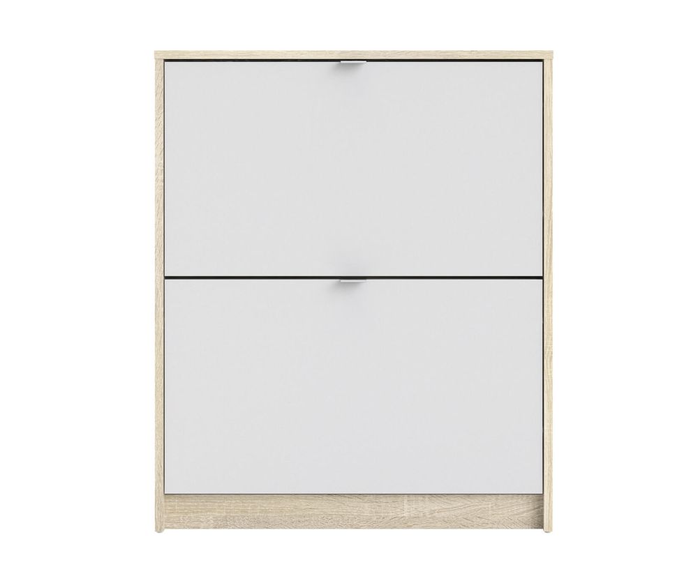 FTG Shoes White and Oak Shoe Cabinet W. 2 Tilting Door and 1 Layer