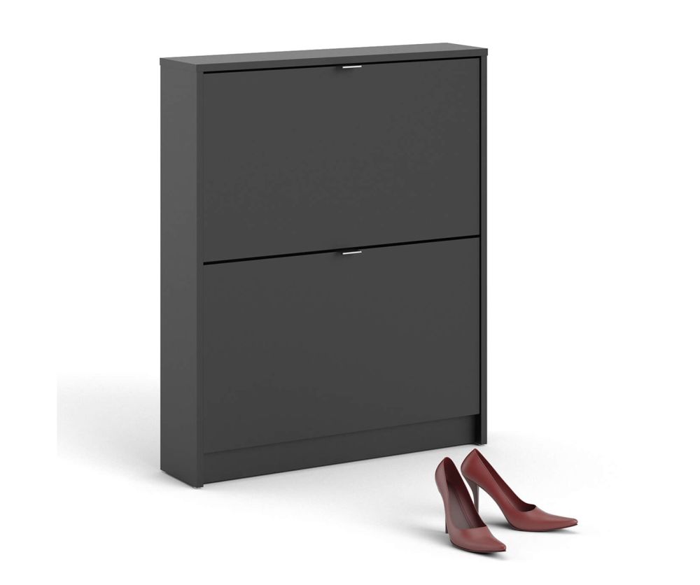 FTG Shoes Matt Black Shoe Cabinet W. 2 Tilting Door and 1 Layer