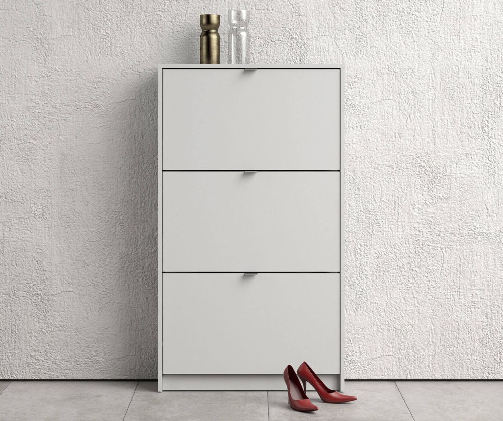 FTG Shoes White Shoe Cabinet W. 3 Tilting Door and 1 Layer