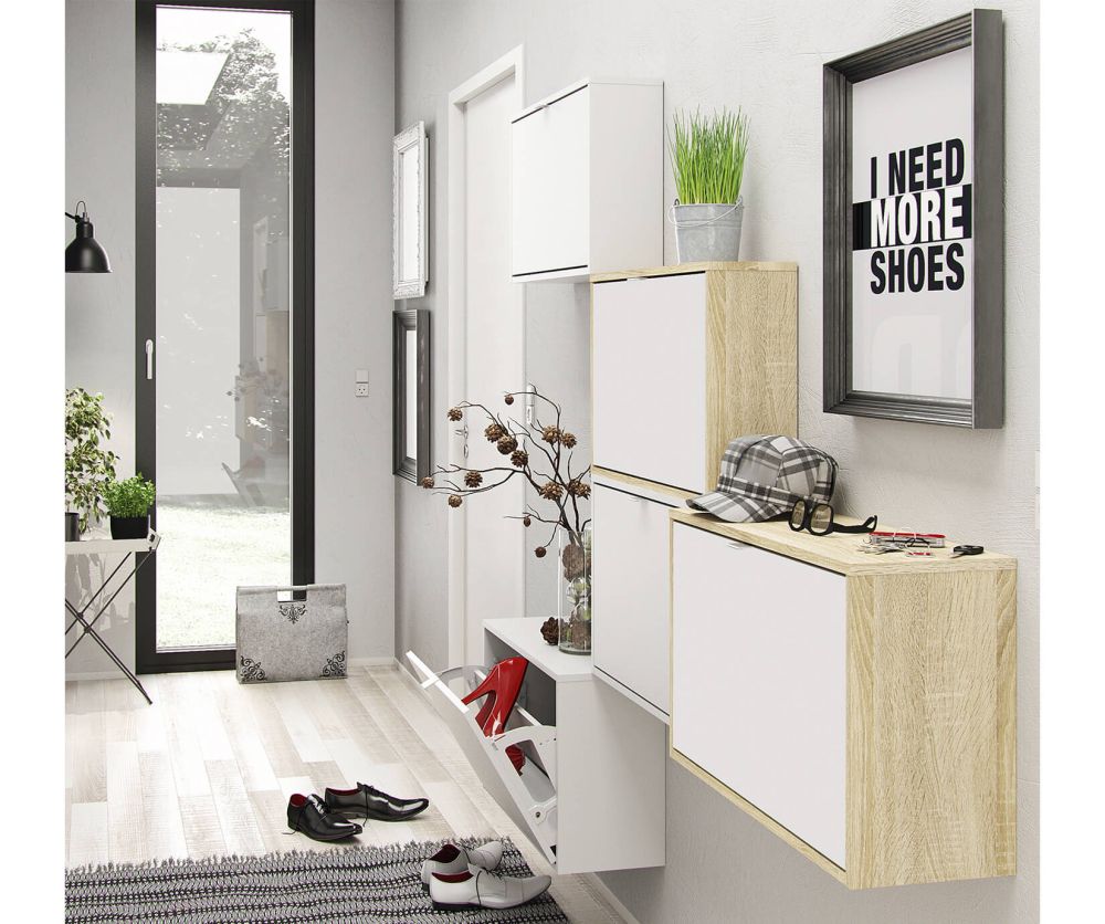 FTG Shoes White Shoe Cabinet W. 3 Tilting Door and 1 Layer