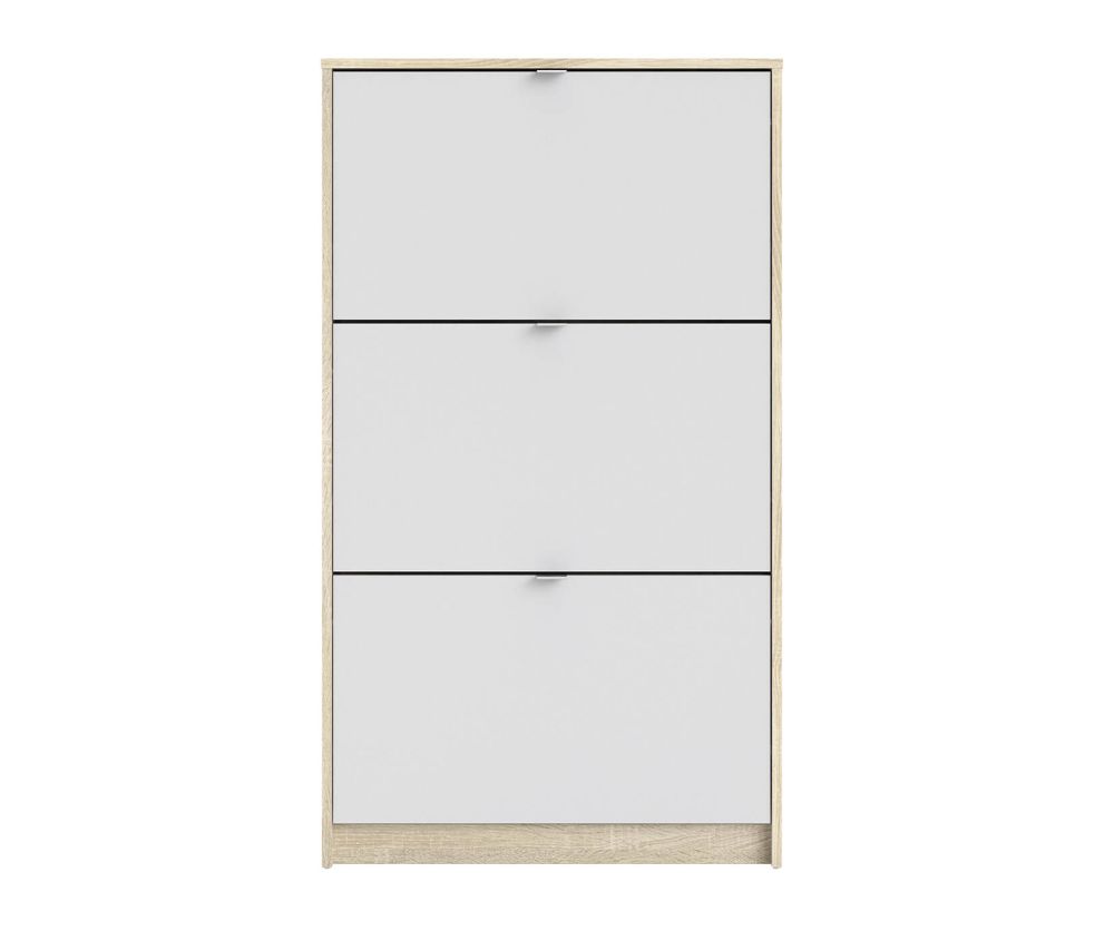 FTG Shoes White and Oak Shoe Cabinet W. 3 Tilting Door and 1 Layer