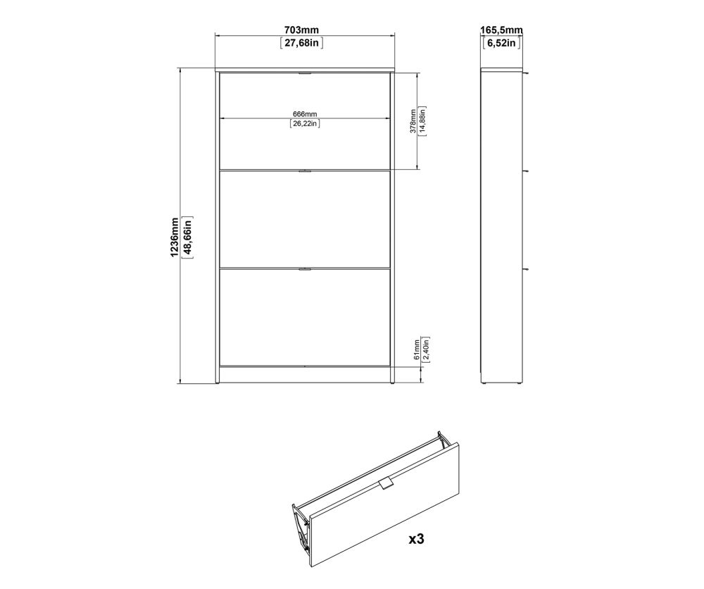 FTG Shoes White and Oak Shoe Cabinet W. 3 Tilting Door and 1 Layer