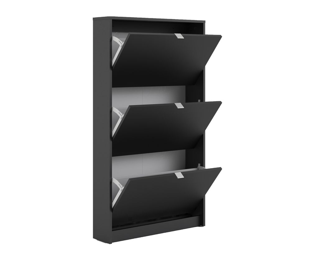 FTG Shoes Matt Black Shoe Cabinet W. 3 Tilting Door and 1 Layer