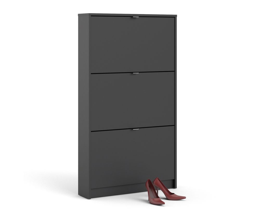 FTG Shoes Matt Black Shoe Cabinet W. 3 Tilting Door and 1 Layer