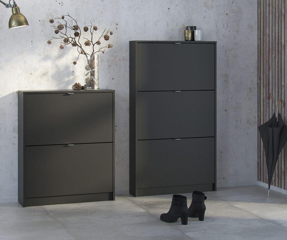 FTG Shoes Matt Black Shoe Cabinet W. 3 Tilting Door and 1 Layer