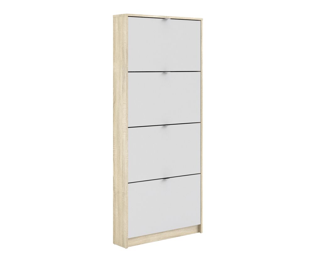 FTG Shoes White and Oak Shoe Cabinet W. 4 Tilting Door and 1 Layer
