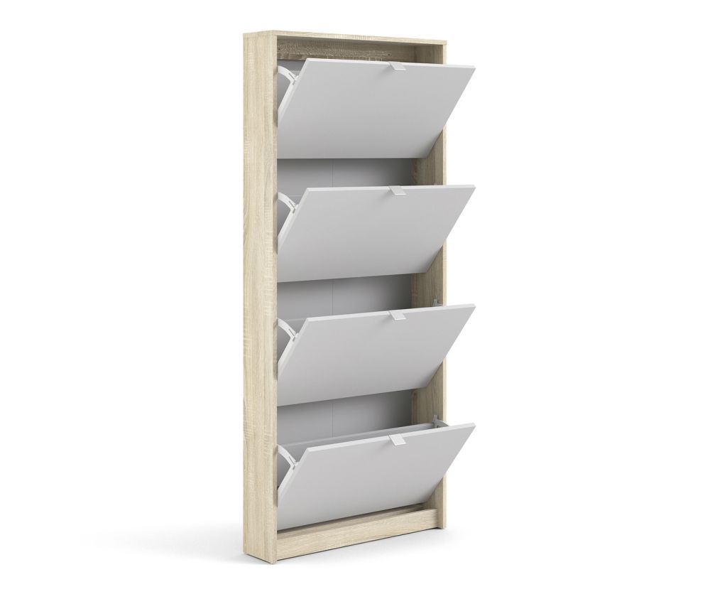FTG Shoes White and Oak Shoe Cabinet W. 4 Tilting Door and 1 Layer