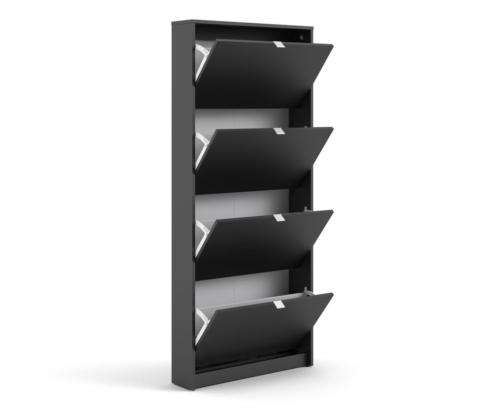 FTG Shoes Matt Black Shoe Cabinet W. 4 Tilting Door and 1 Layer