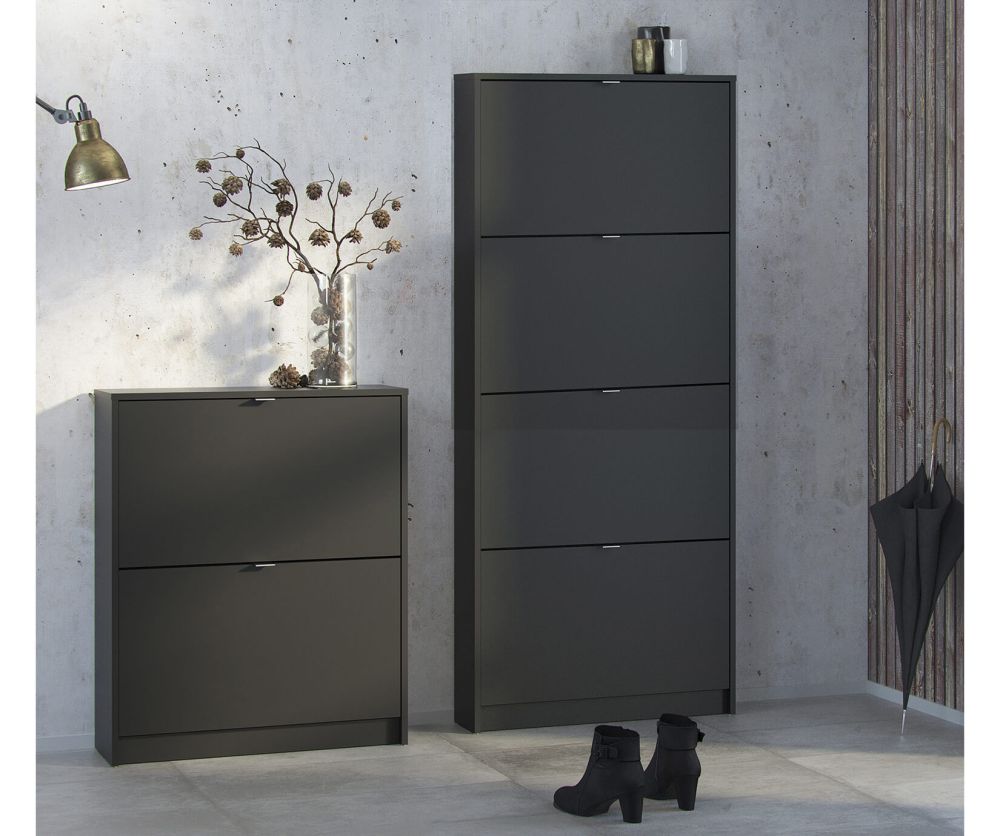 FTG Shoes Matt Black Shoe Cabinet W. 4 Tilting Door and 1 Layer
