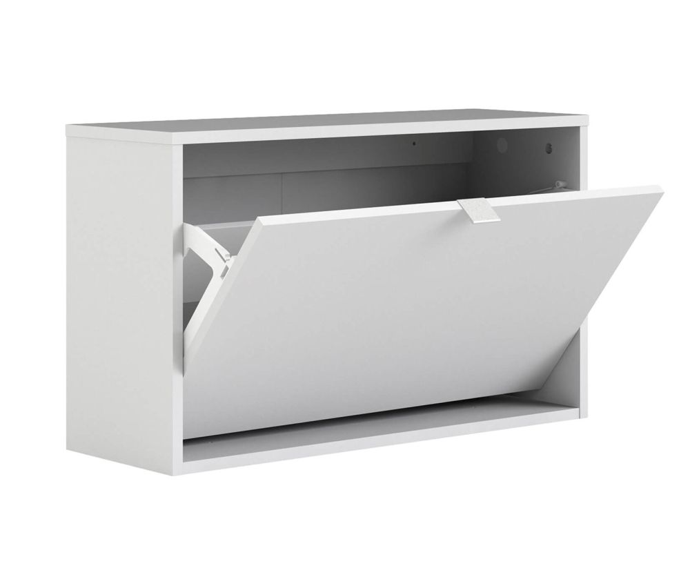FTG Shoes White Shoe Cabinet W. 1 Tilting Door and 2 Layer