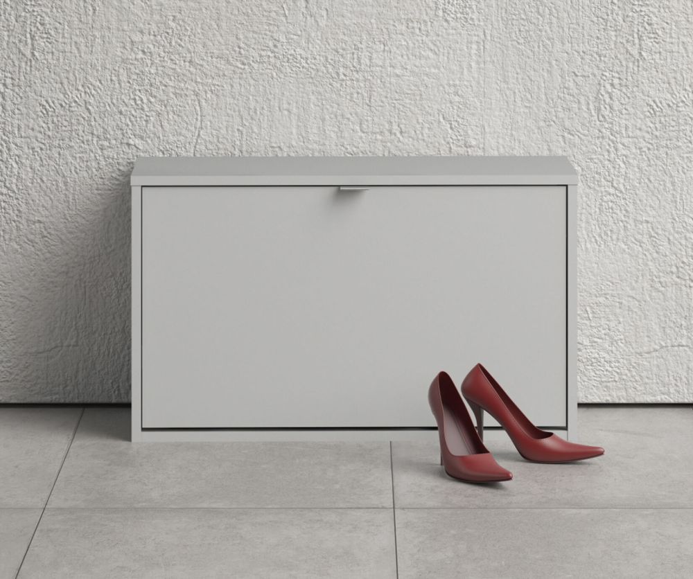 FTG Shoes White Shoe Cabinet W. 1 Tilting Door and 2 Layer