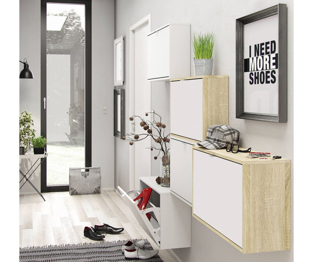 FTG Shoes White Shoe Cabinet W. 1 Tilting Door and 2 Layer
