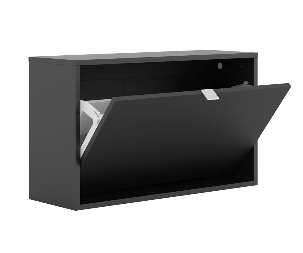 FTG Shoes Matt Black Shoe Cabinet W. 1 Tilting Door and 2 Layer