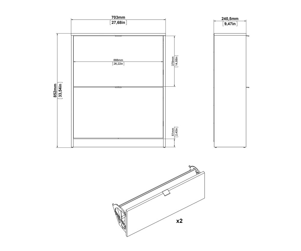 FTG Shoes White and Oak Shoe Cabinet W. 2 Tilting Door and 2 Layer
