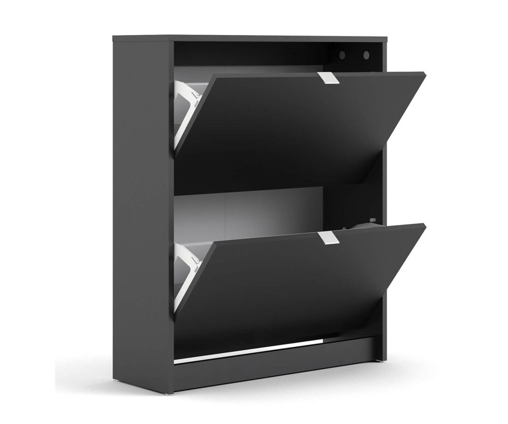 FTG Shoes Matt Black Shoe Cabinet W. 2 Tilting Door and 2 Layer
