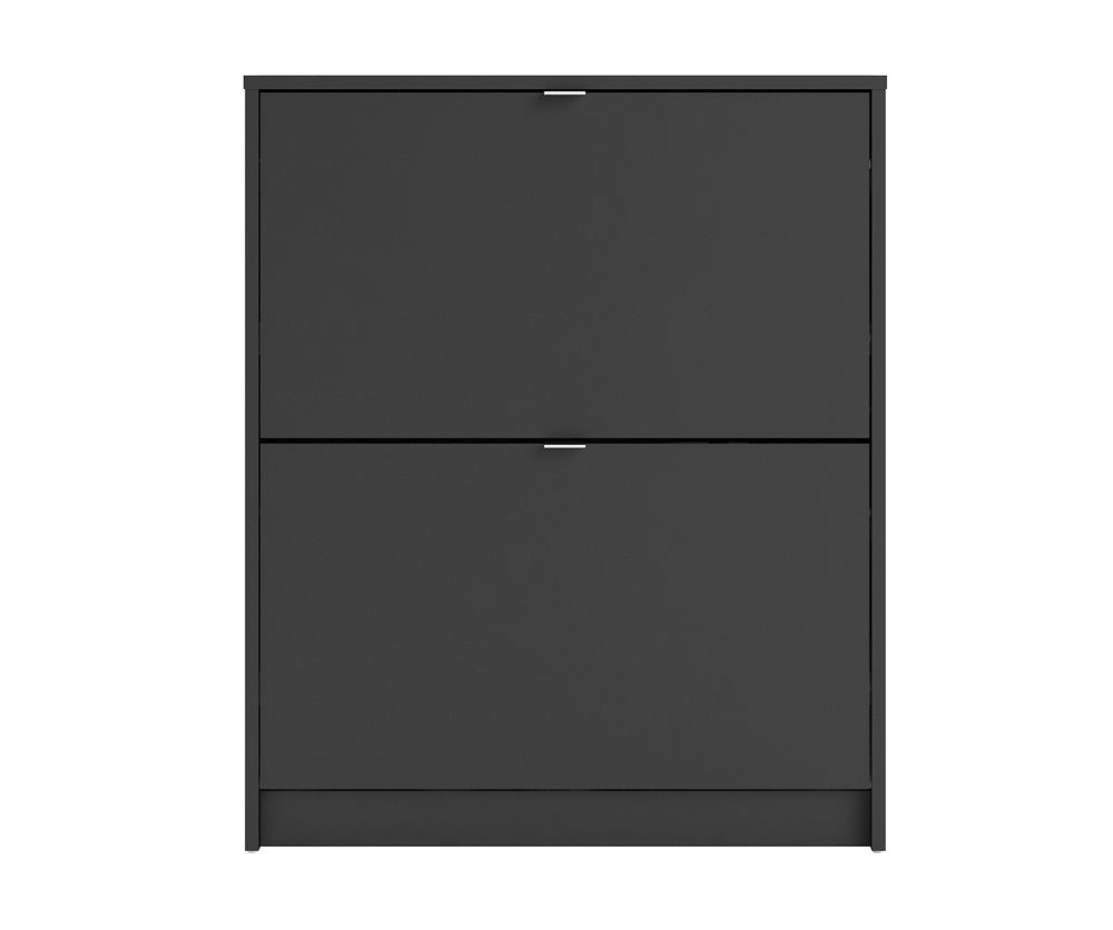 FTG Shoes Matt Black Shoe Cabinet W. 2 Tilting Door and 2 Layer