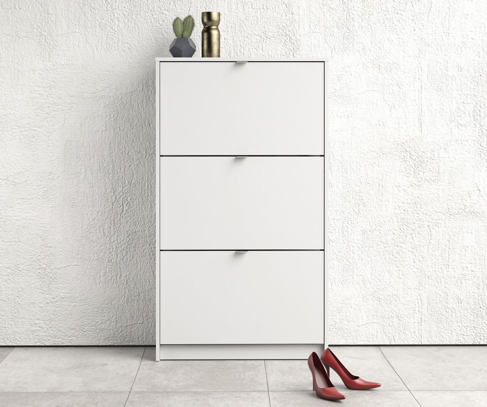 FTG Shoes White Shoe Cabinet W. 3 Tilting Door and 2 Layer