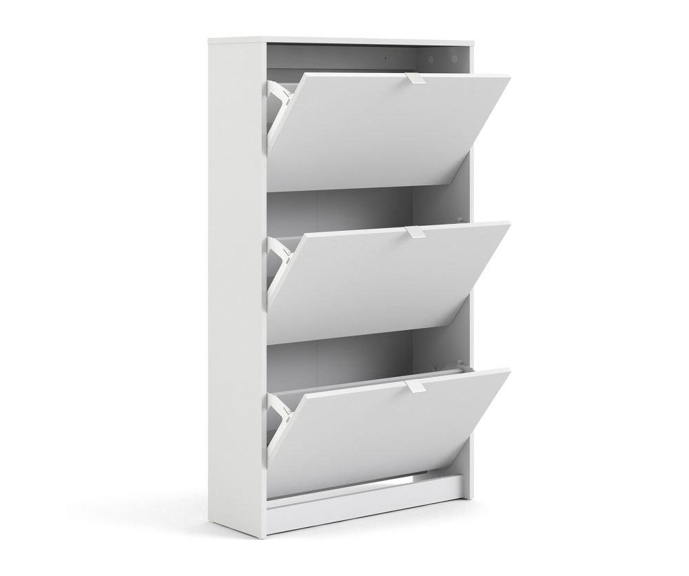 FTG Shoes White Shoe Cabinet W. 3 Tilting Door and 2 Layer