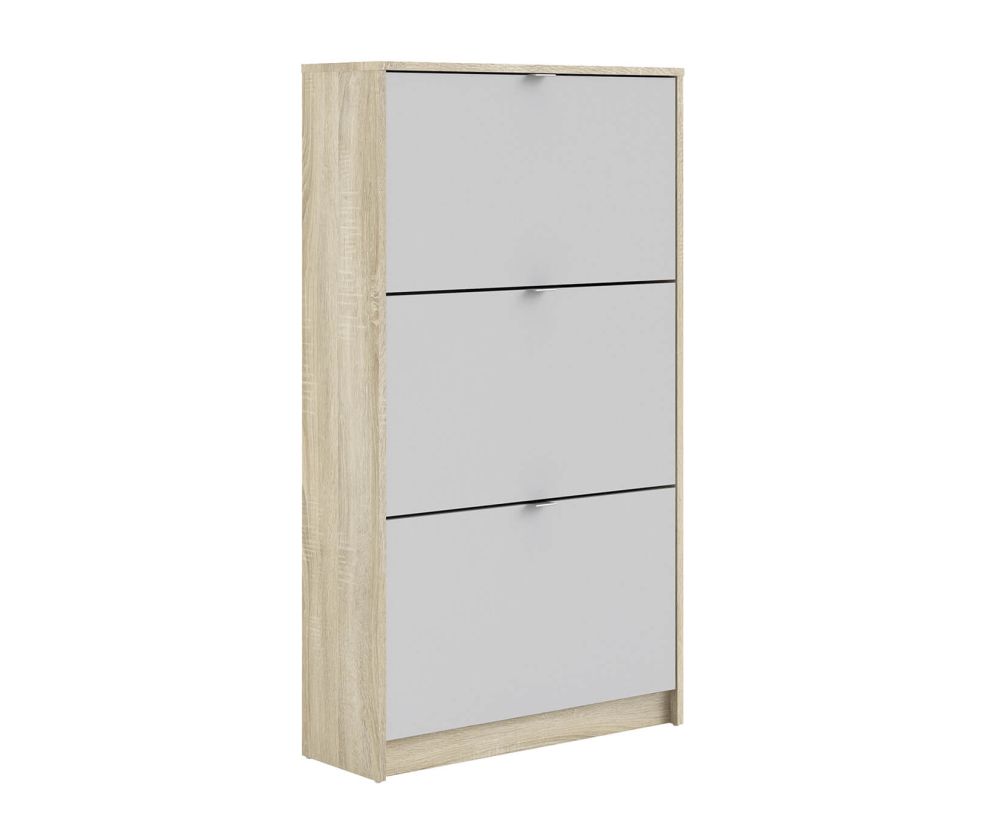 FTG Shoes White and Oak Shoe Cabinet W. 3 Tilting Door and 2 Layer