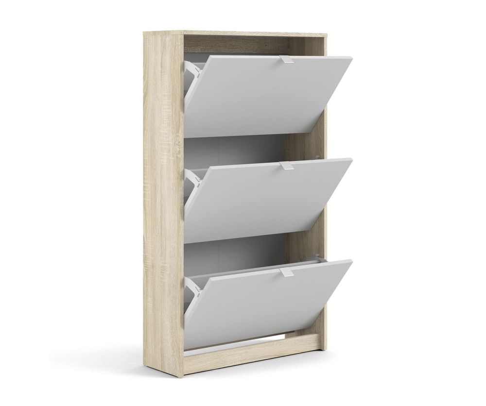 FTG Shoes White and Oak Shoe Cabinet W. 3 Tilting Door and 2 Layer