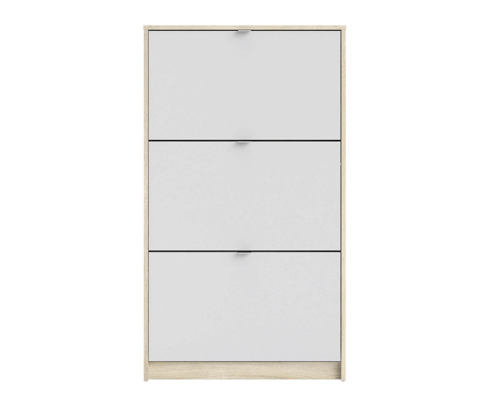 FTG Shoes White and Oak Shoe Cabinet W. 3 Tilting Door and 2 Layer