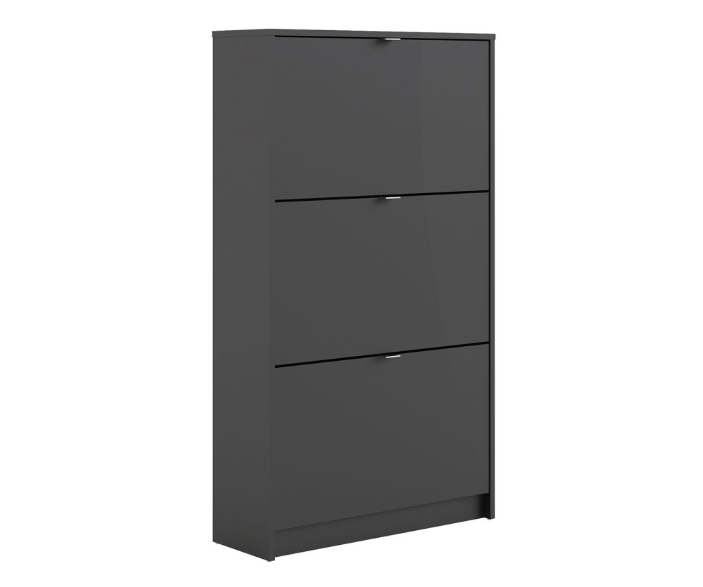FTG Shoes Matt Black Shoe Cabinet W. 3 Tilting Door and 2 Layer