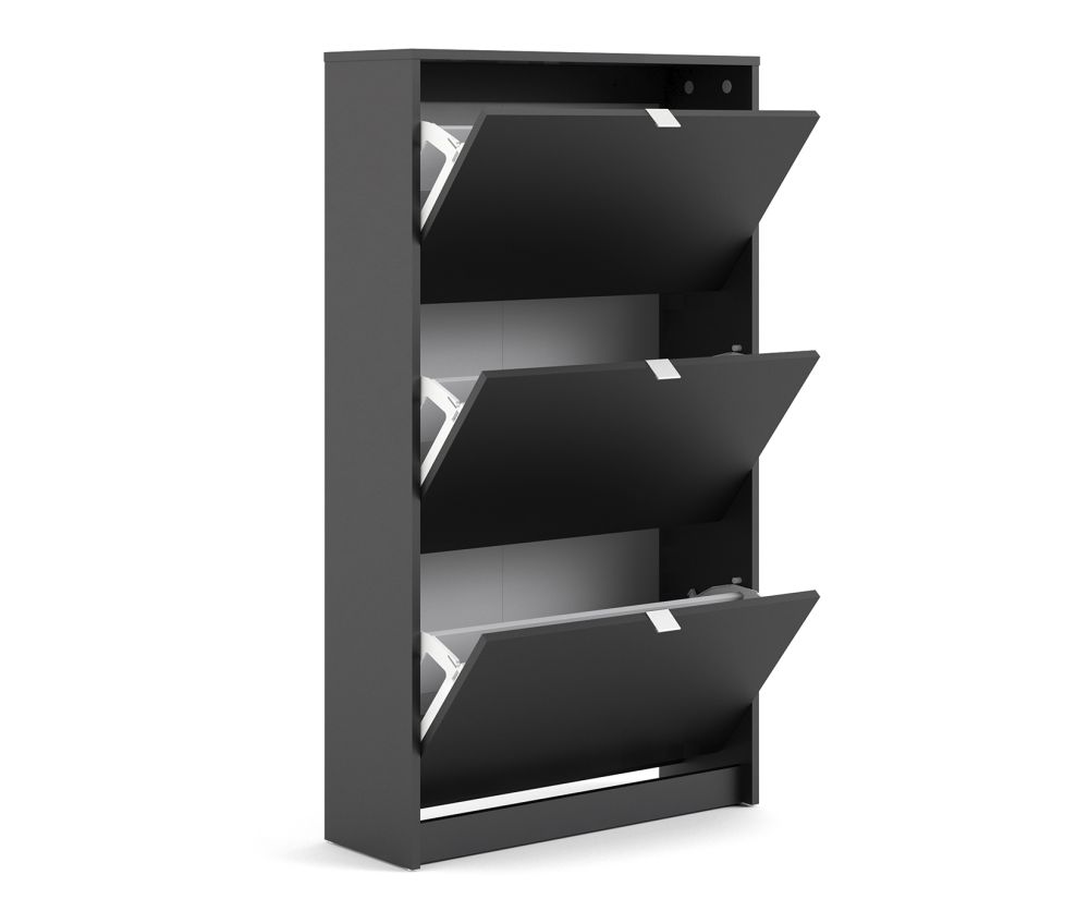 FTG Shoes Matt Black Shoe Cabinet W. 3 Tilting Door and 2 Layer