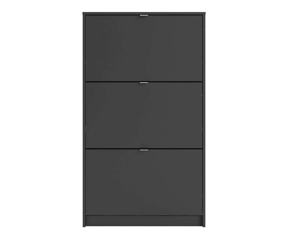 FTG Shoes Matt Black Shoe Cabinet W. 3 Tilting Door and 2 Layer