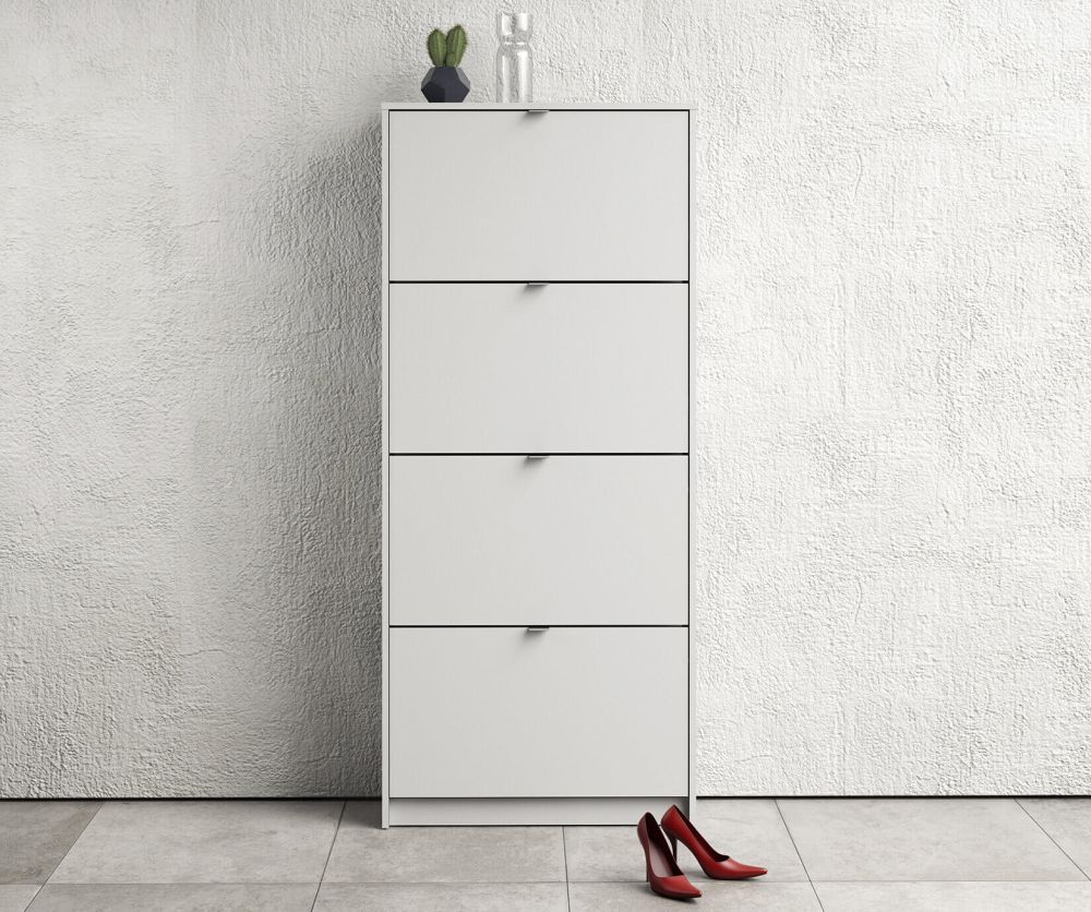 FTG Shoes White Shoe Cabinet W. 4 Tilting Door and 2 Layer