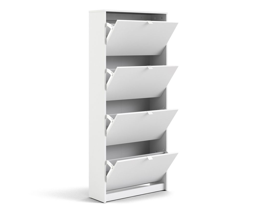FTG Shoes White Shoe Cabinet W. 4 Tilting Door and 2 Layer