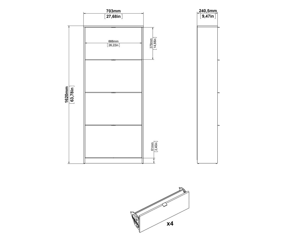 FTG Shoes White Shoe Cabinet W. 4 Tilting Door and 2 Layer