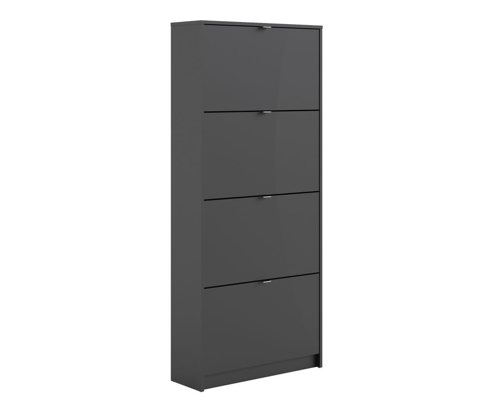 FTG Shoes Matt Black Shoe Cabinet W. 4 Tilting Door and 2 Layer