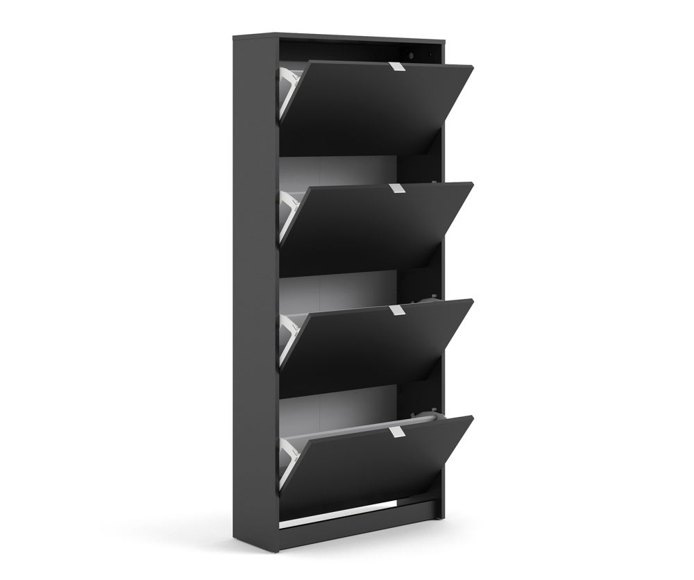 FTG Shoes Matt Black Shoe Cabinet W. 4 Tilting Door and 2 Layer