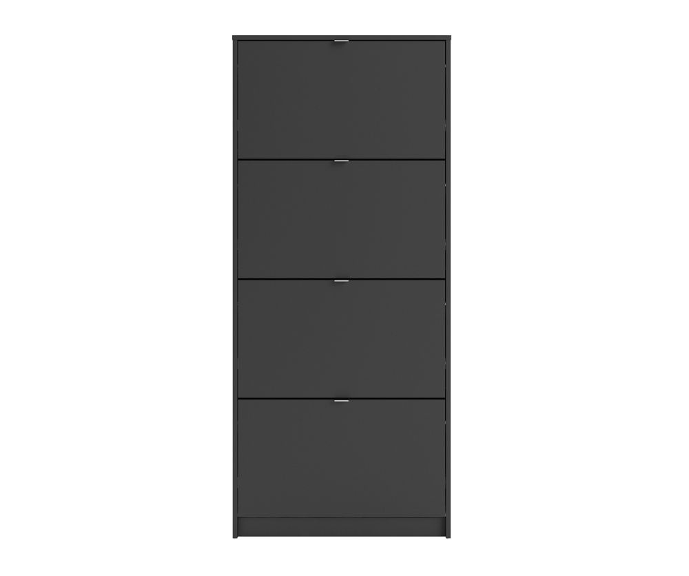 FTG Shoes Matt Black Shoe Cabinet W. 4 Tilting Door and 2 Layer