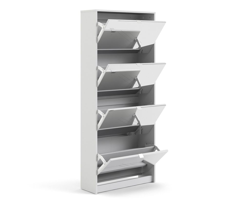 FTG Shoes White Shoe Cabinet W. 4 Mirror Tilting Door and 2 Layers