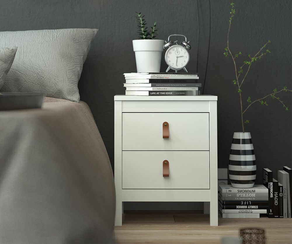 FTG Barcelona White 2 Drawer Bedside Table