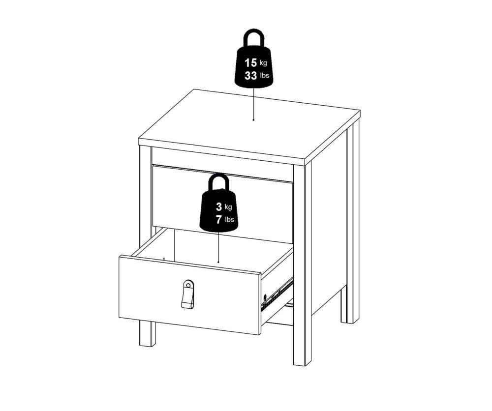 FTG Barcelona White 2 Drawer Bedside Table