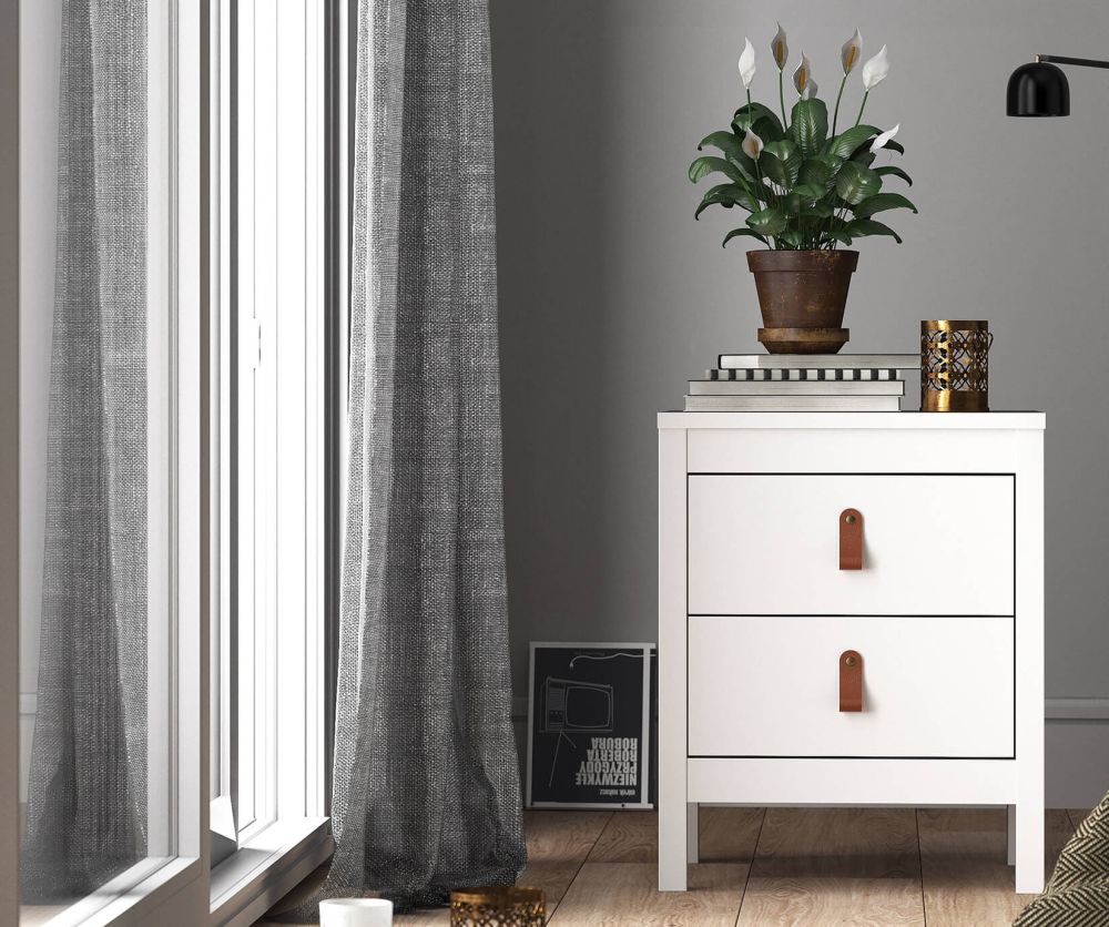 FTG Barcelona White 2 Drawer Bedside Table