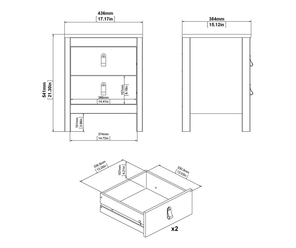 FTG Barcelona White 2 Drawer Bedside Table