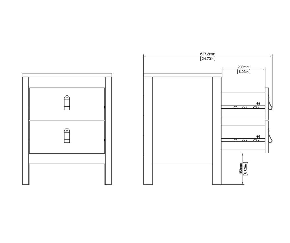 FTG Barcelona White 2 Drawer Bedside Table
