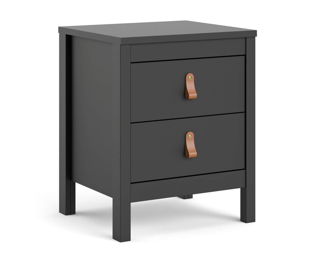FTG Barcelona Matt Black 2 Drawer Bedside Table