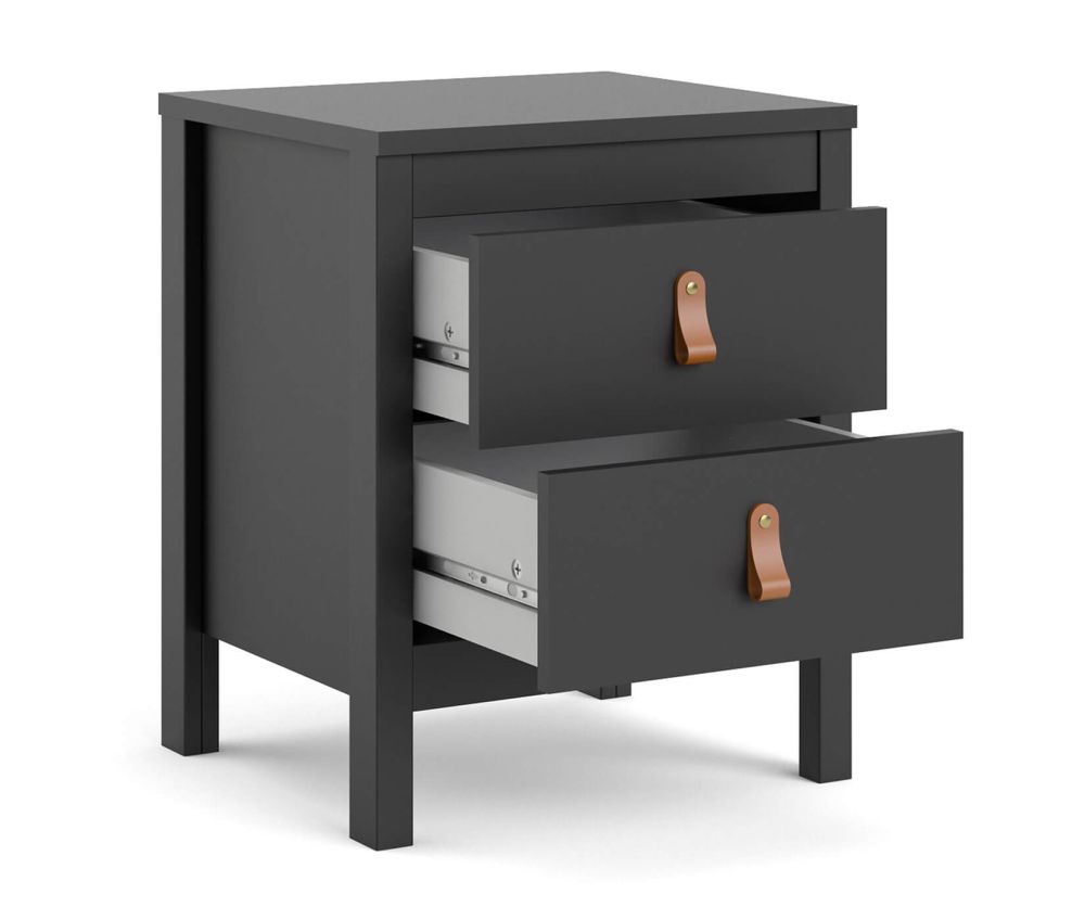 FTG Barcelona Matt Black 2 Drawer Bedside Table