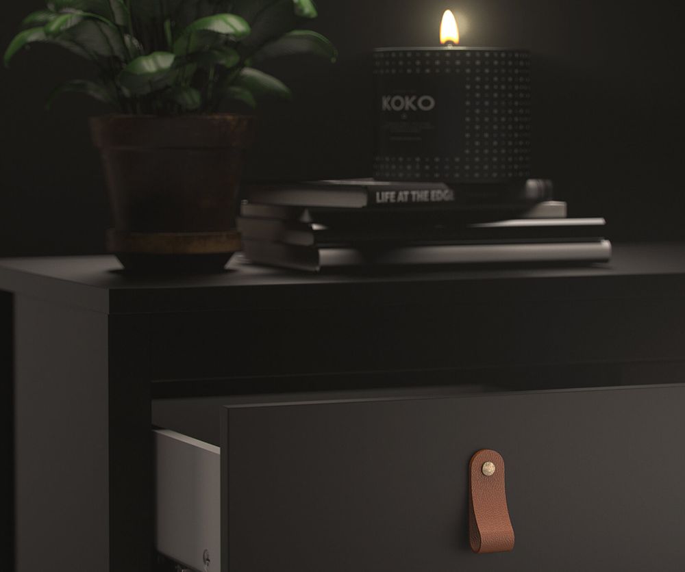 FTG Barcelona Matt Black 2 Drawer Bedside Table